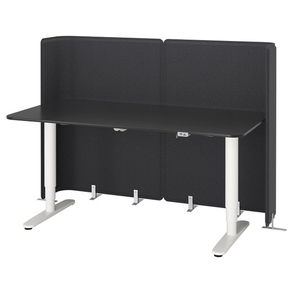 Стол-трансформер для приемной, ясеневый шпон, черная морилка, белый 160x80 120 см IKEA БЕКАНТ 192.882.90 - фото 1