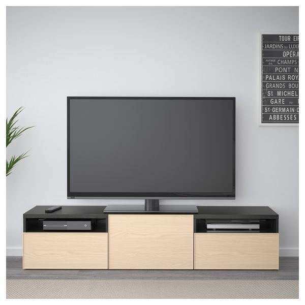 Тумба под ТВ БЕСТО, черно-коричневый, Инвикен ясеневый шпон (180x40x38 см) - фото 2