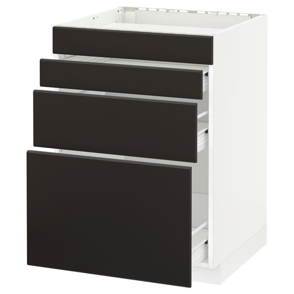 Напольный шкаф для духовки, 4фасада, 3 ящика МЕТОД / ФОРВАРА, белый, Кунгсбакка антрацит - схема-чертеж с размерами