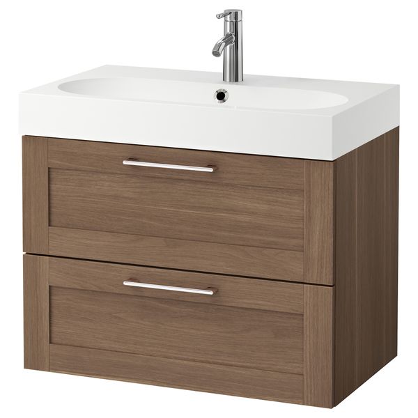 Шкаф для раковины с 2 ящиками ГОДМОРГОН / БРОВИКЕН, под грецкий орех (80x49x68 см) - фото 2