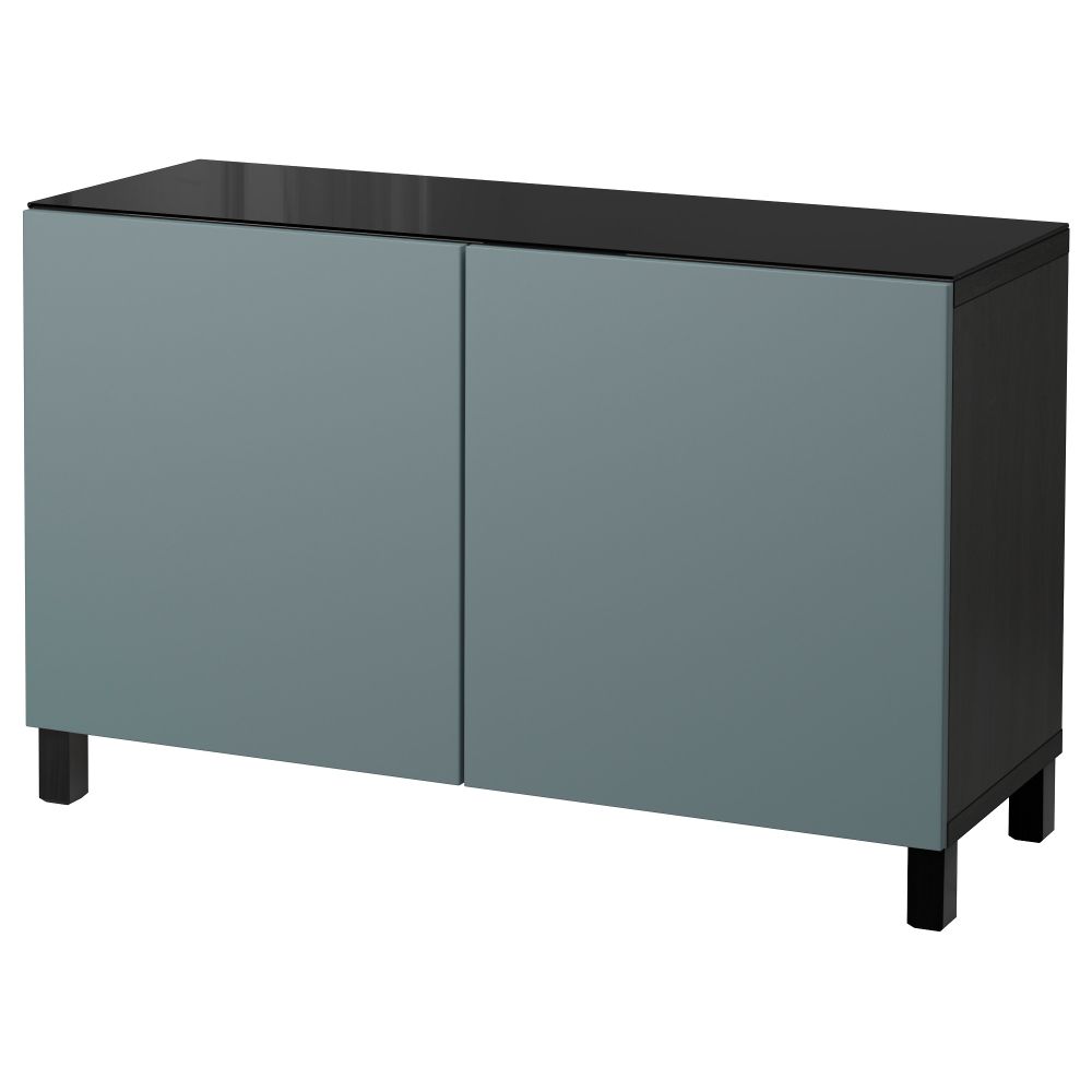 Комбинация для хранения с дверцами БЕСТО, черно-коричневый, Вальвикен серо-бирюзовый (120x40x74 см) - фото 1