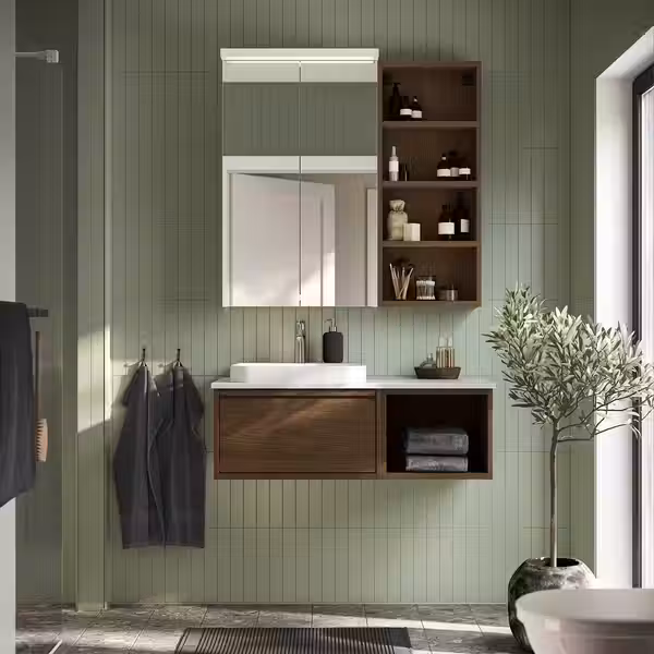 HAGAÅN ХАГАОН Открытый шкаф - коричневый под дуб 40x48x33 см - схема-чертеж с размерами