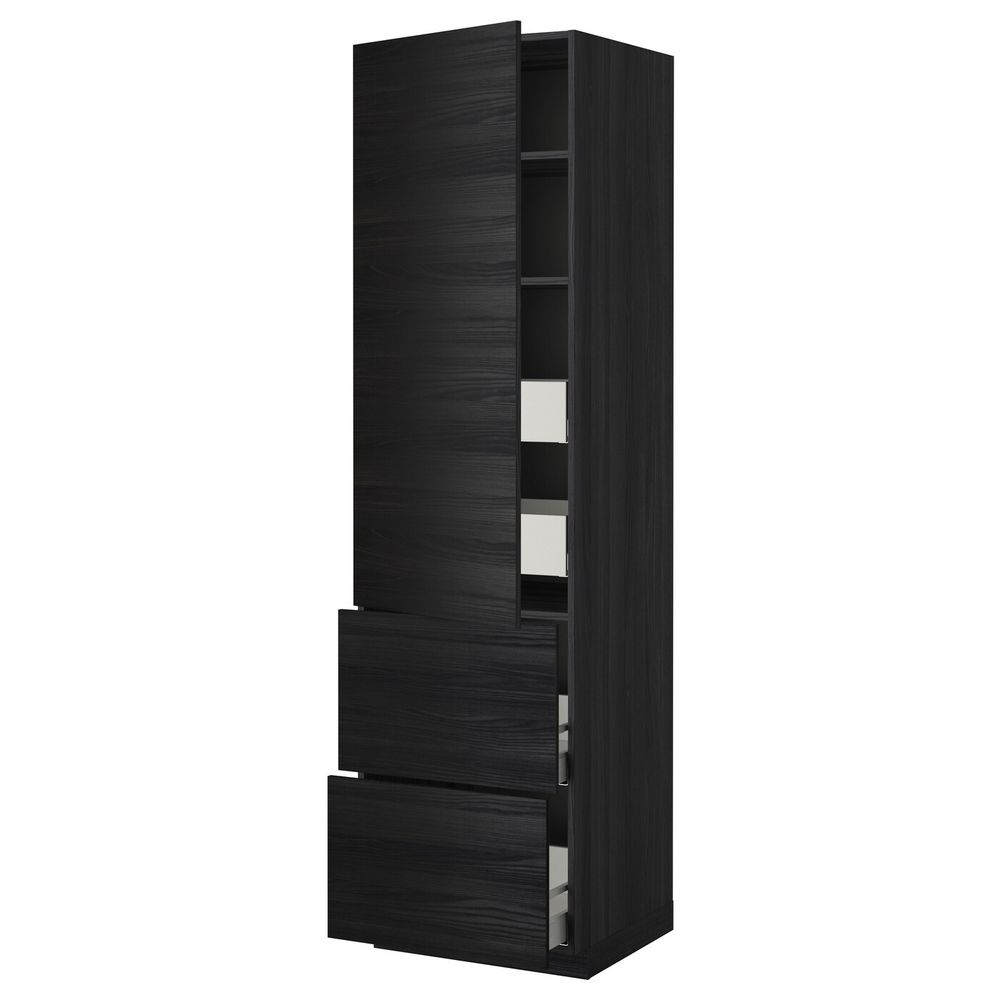 Высокий шкаф + полки/4ящ/двр/2фасада, черный, Тингсрид черный 60x60x220 см IKEA МЕТОД / МАКСИМЕРА 293.559.86 - фото 1