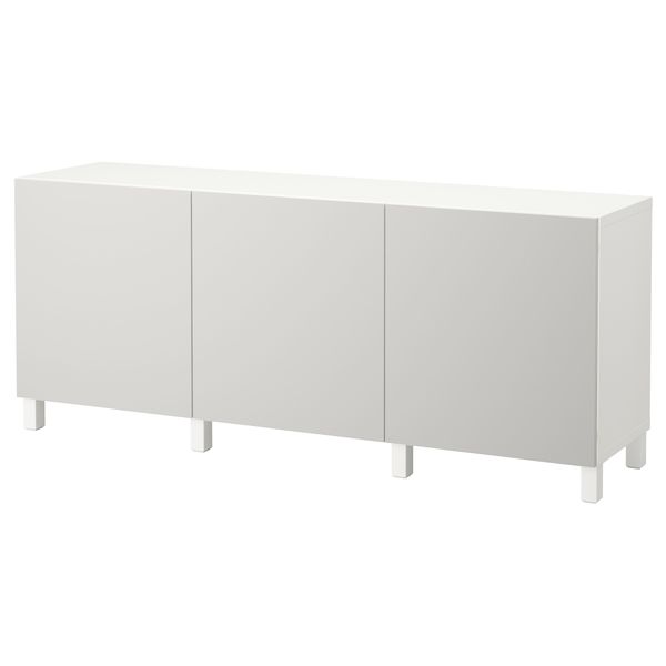 Комбинация для хранения с дверцами БЕСТО, белый, Лаппвикен светло-серый (180x40x74 см) - фото 1