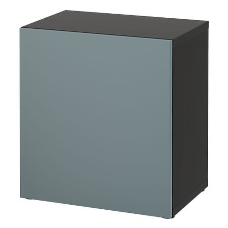 Стеллаж с дверью БЕСТО, черно-коричневый, Вальвикен серо-бирюзовый (60x40x64 см)