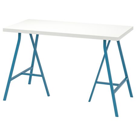Стол, белый, синий 120x60 см IKEA LINNMON ЛИННМОН / LERBERG ЛЕРБЕРГ 893.308.13