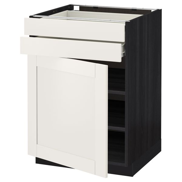 Напольный шкаф с дверцей, 2 ящиками МЕТОД / ФОРВАРА, черный, Сэведаль белый - схема-чертеж с размерами