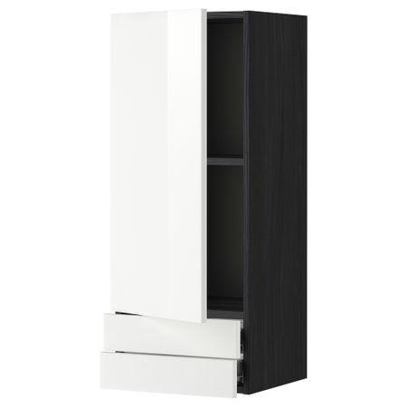 Навесной шкаф с дверцей, 2 ящика МЕТОД / ФОРВАРА, черный, Рингульт белый