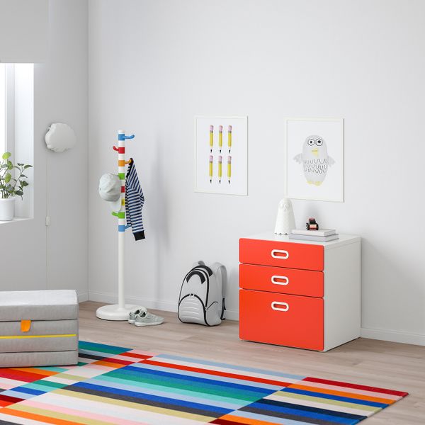 Комод с 3 ящиками, белый, красный 60x64 см IKEA STUVA СТУВА / FRITIDS ФРИТИДС 292.526.72 - фото 2