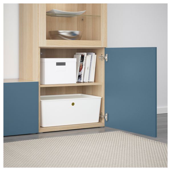 Шкаф для ТВ, комбинированный, стекляные дверцы БЕСТО, под беленый дуб Вальвикен, темно-синий прозрачное стекло (240x40x128 см) - фото 3