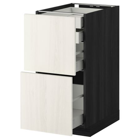 Напольный шкаф 2 фронтальные панели, 2 нижних, 1 средний, 1 высокий ящик МЕТОД / МАКСИМЕРА, черный, Росдаль белый