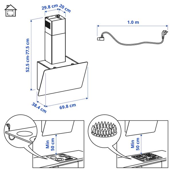 Колпак вытяжного шкафа стенного крепл, черный IKEA FINSMAKARE ФИНСМАКАРЕ 403.939.58 - фото 9
