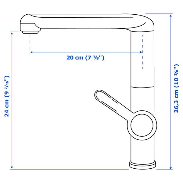 Смеситель для раковины с выпуском, хромированный IKEA ЛЁВШЕР 403.472.21 - схема-чертеж с размерами