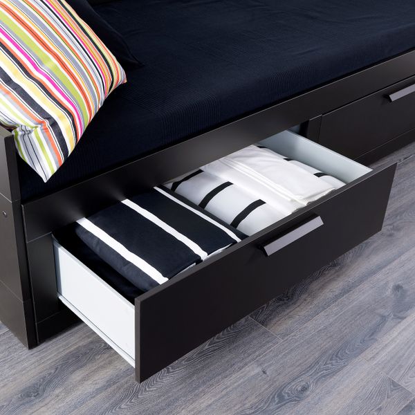 Кушетка с 2 матрасами, 2 ящиками, черный/Малфорс жесткий 80x200 см IKEA BRIMNES БРИМНЭС 392.495.37 - фото 4