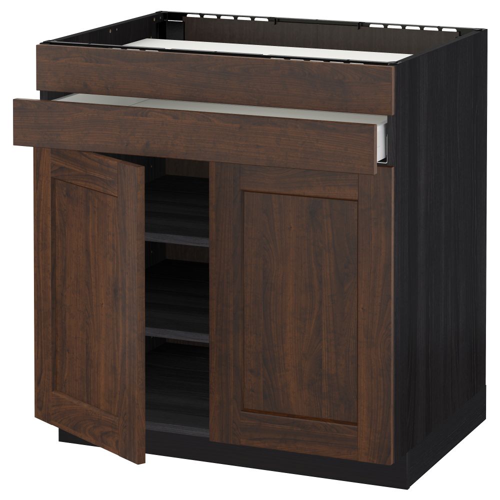 Напольный шкаф для варочной панели, 2 ящика, 2 фасада, 1 ящик МЕТОД / МАКСИМЕРА, черный, Эдсерум коричневый (80x60 см) - схема-чертеж с размерами