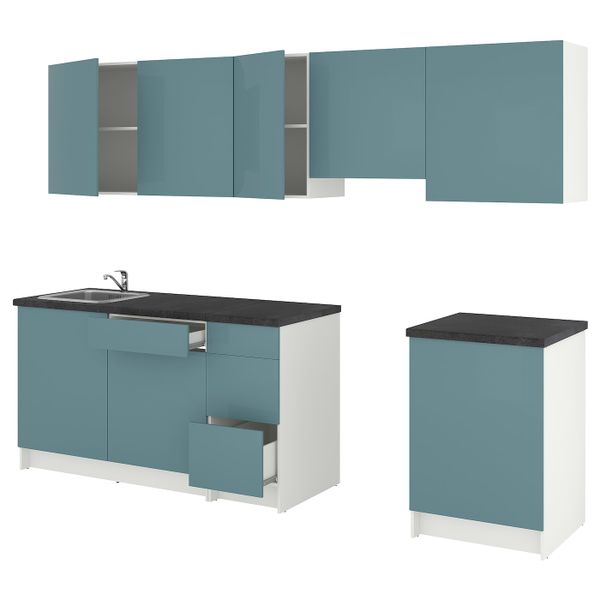 Кухня, глянцевый/синяя бирюза 280x61x220 см IKEA KNOXHULT КНОКСХУЛЬТ 294.243.91 - фото 1