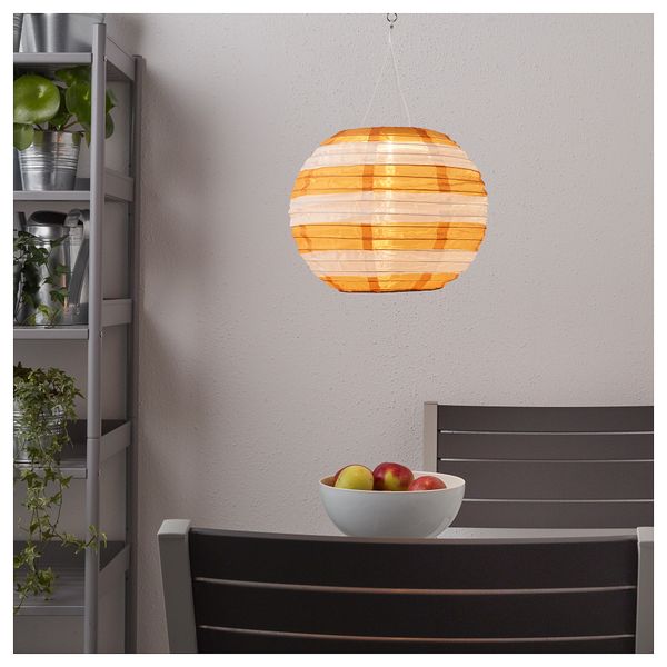 Подвесная светодиодная лампа СОЛВИДЕН, для сада шаровидный, в полоску желтый (30 см) - фото 3