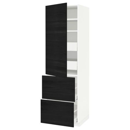 Высокий шкаф + полки, 4 ящика/2дверцы, белый, Тингсрид черный, 60x60x200 см IKEA МЕТОД / МАКСИМЕРА 393.319.66