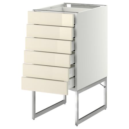 Напольный шкаф 6 фронтальных панелей, 6 нижних ящиков МЕТОД / МАКСИМЕРА, белый, Рингульт кремовый