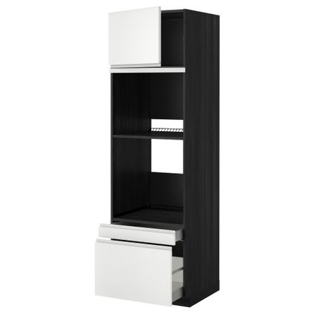 Высокий шкаф для духовки комбинированный, духовка + дверца, 2 ящика МЕТОД / МАКСИМЕРА, черный, Нодста белый