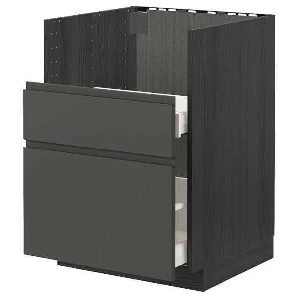 Шкаф под мойку БРЕДШЁН/2фасада/2ящика, черный/Воксторп темно-серый 60x60 см IKEA МЕТОД / МАКСИМЕРА 893.110.65 - схема-чертеж с размерами