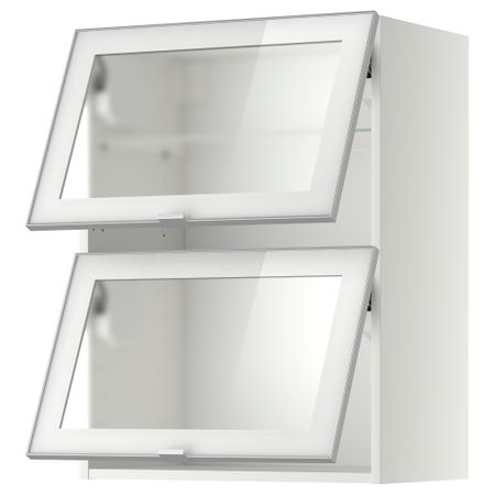 Навесной горизонтальный шкаф, 2 зеркальная дверцами МЕТОД, белый, Ютис матовое стекло