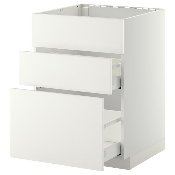 Напольный шкаф под мойку + 3 фронтальных панели/2ящ, белый/Хэггеби белый 60x60 см IKEA METOD МЕТОД / MAXIMERA МАКСИМЕРА - схема-чертеж с размерами