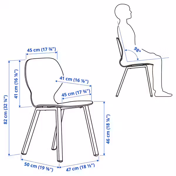 SKÅLSTA СКОЛСТА Стол и 4 стула - схема-чертеж с размерами