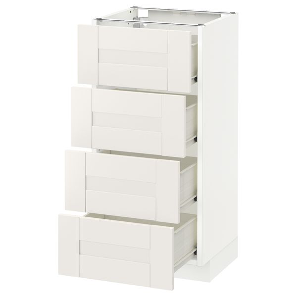 Напольный шкаф 4 фронтальных панели, 4 ящика МЕТОД / ФОРВАРА, белый, Сэведаль белый - схема-чертеж с размерами