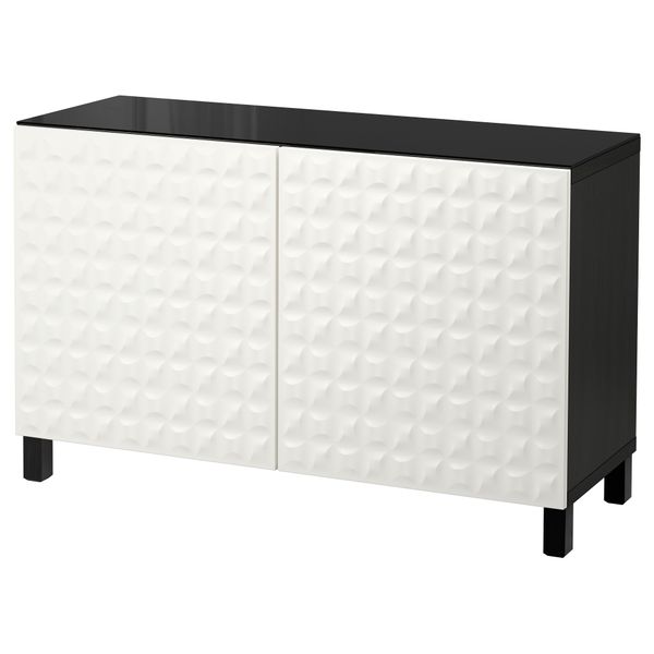 Комбинация для хранения с дверцами БЕСТО, черно-коричневый, Дьюпвикен белый (120x40x74 см) - фото 1