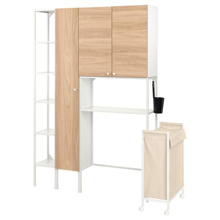 Комбинация для хранения, белый, под дуб, 140x32x204 см IKEA BEGIVENHET БЕГИВЕНХЕТ 094.779.22