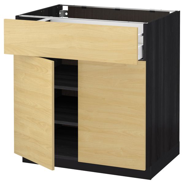 Напольный шкаф + ящик, 2 дверцы МЕТОД / МАКСИМЕРА, черный, Тингсрид береза - схема-чертеж с размерами