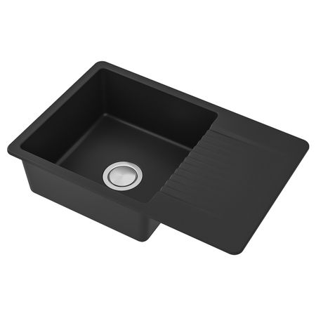 Одинарная врезная мойка с крылом, черный/кварцевый композит 72x46 см IKEA KILSVIKEN КИЛСВИКЕН 393.369.40