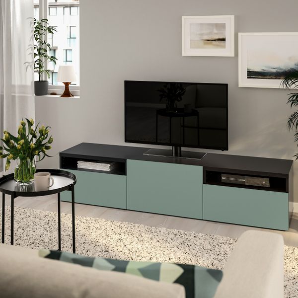 Тумба под ТВ, черно-коричневый, Нотвикен серо-зеленый, 180x42x39 см IKEA БЕСТО 992.986.76 - фото 2