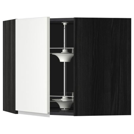 Угловой навесной шкаф с вращающейся секцией МЕТОД, черный, Нодста белый