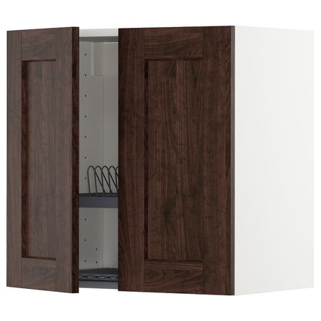 Навесной шкаф с посудной сушилкой, 2 дверец, белый/Эдсерум коричневый 60x60 см IKEA METOD МЕТОД 093.020.60