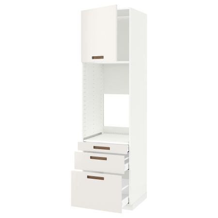 Высокий шкаф для двойной духовки, 3 ящика, дверца МЕТОД / МАКСИМЕРА, белый, Мэрста белый