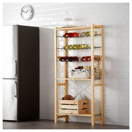 1 секция, полки/полки для/бутылок ИВАР, сосна, серый (89x30x179 см)