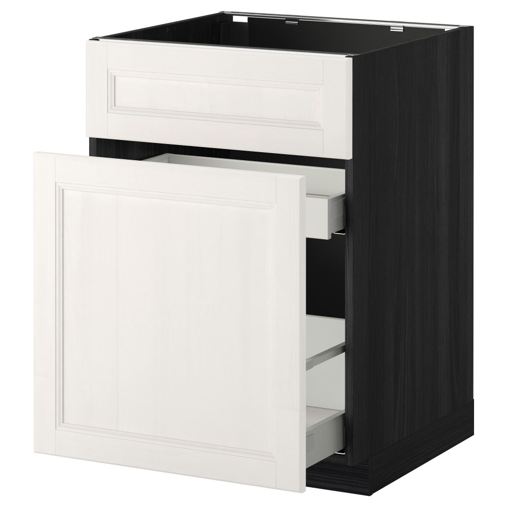 Напольный шкаф под мойку, сорт муcора, 1 дверца, 2 ящика МЕТОД / МАКСИМЕРА, черный, Лаксарби белый (60x60 см) - схема-чертеж с размерами
