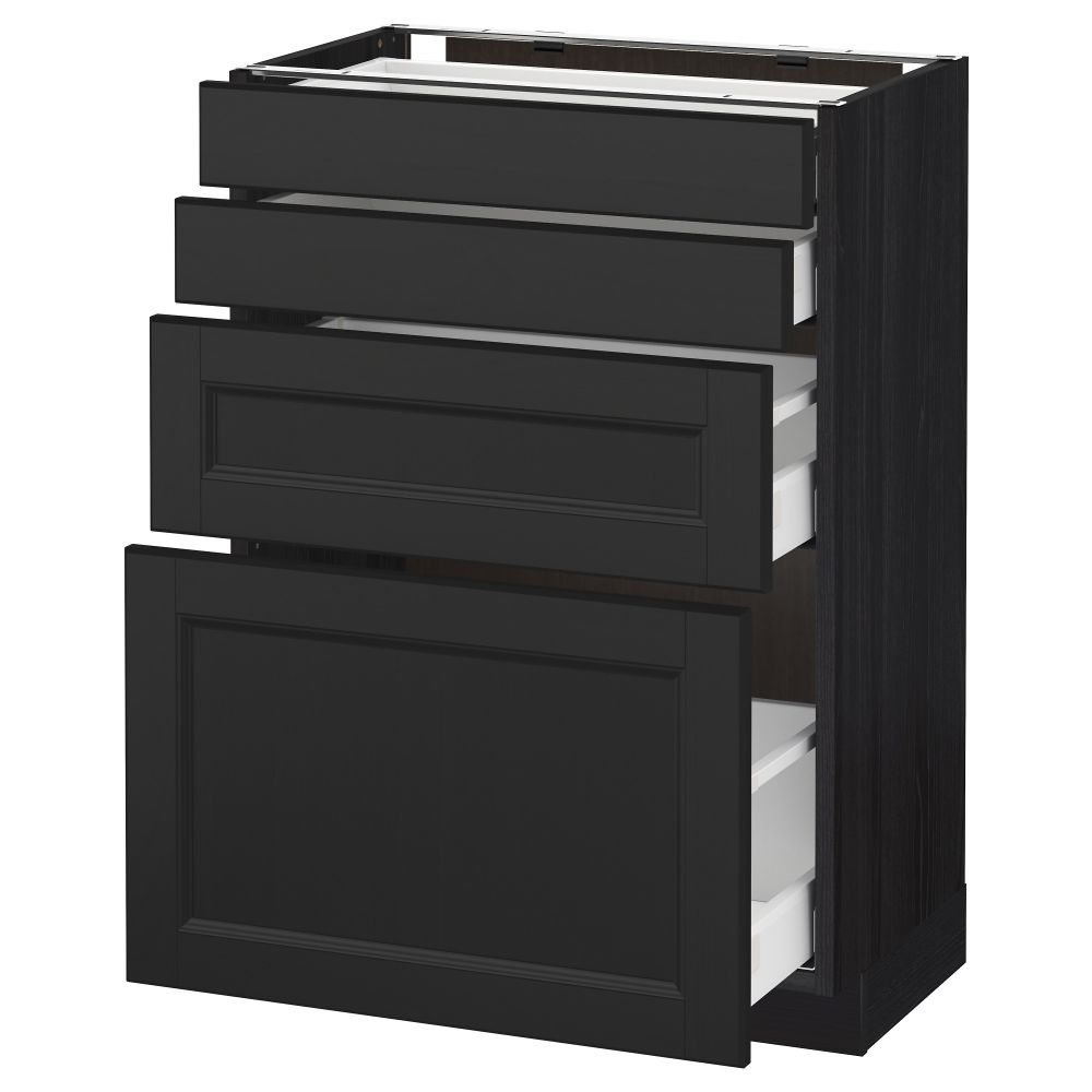 Напольный шкаф 4 фронтальных панели, 4 ящика МЕТОД / МАКСИМЕРА, черный, Лаксарби черно-коричневый - схема-чертеж с размерами