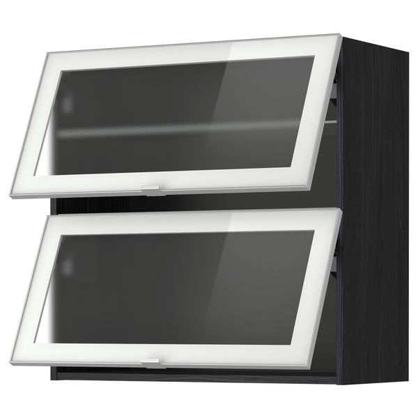 Навесной горизонтальный шкаф, 2 зеркальная дверцами МЕТОД, черный, Ютис матовое стекло - схема-чертеж с размерами