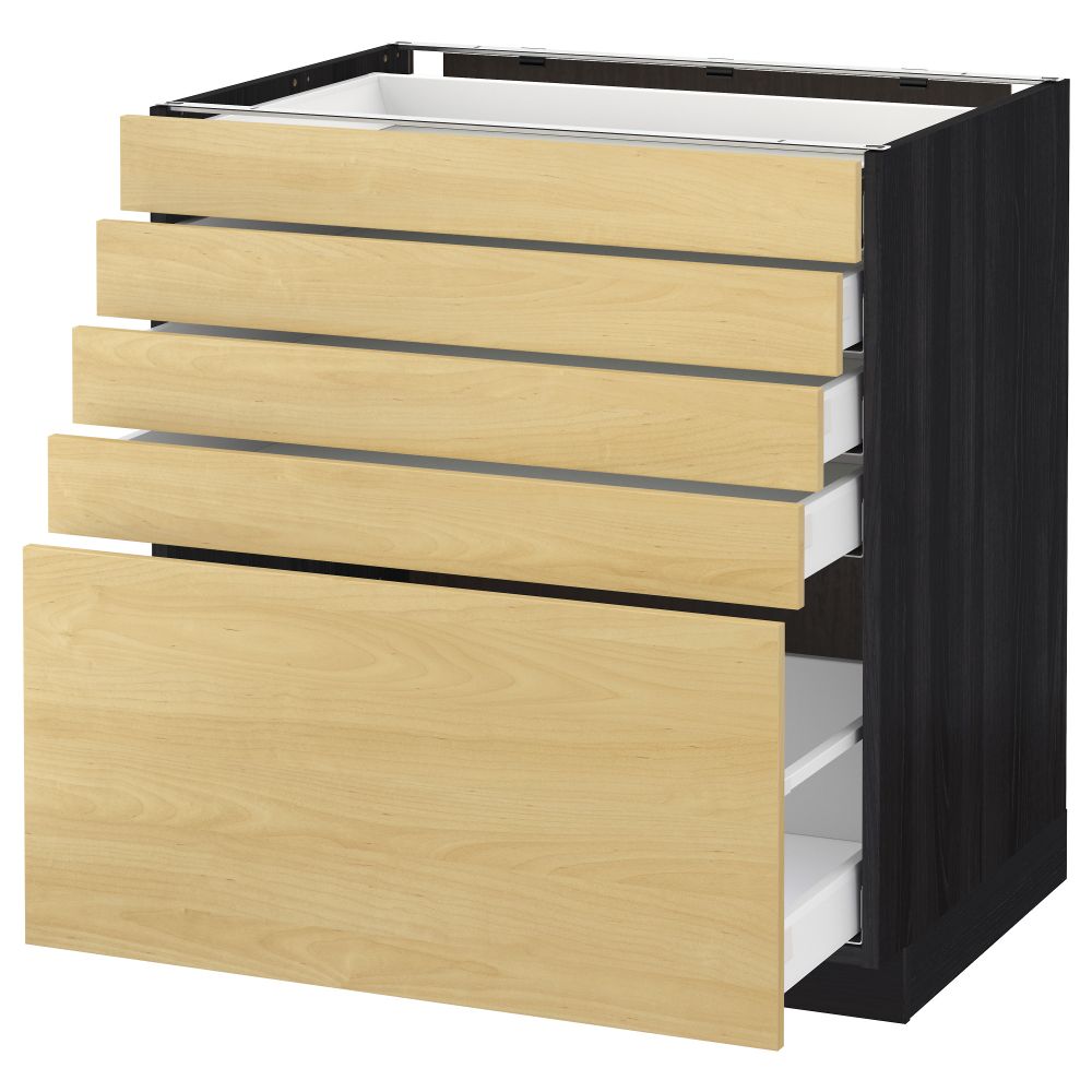Напольный шкаф с 5 ящиками МЕТОД / МАКСИМЕРА, черный, Тингсрид береза - схема-чертеж с размерами