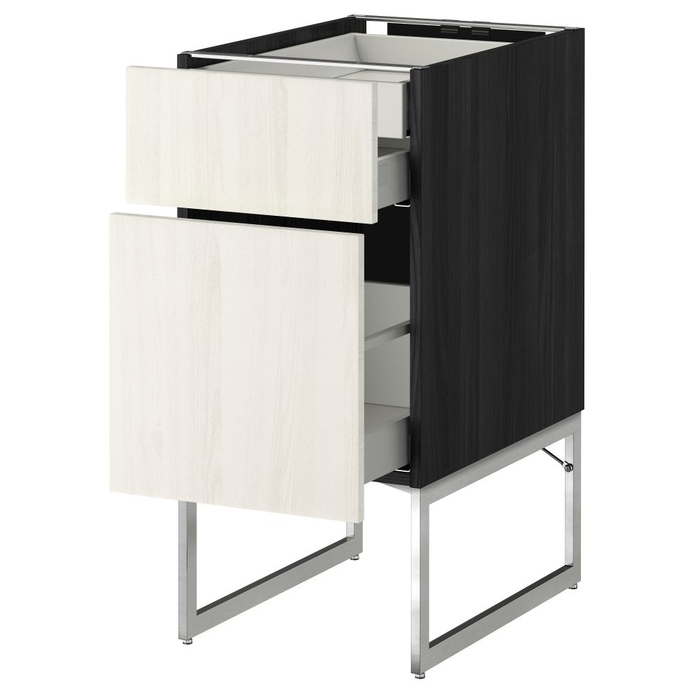 Напольный шкаф 2 фронтальных панели, 2 нижних,1 встроенный ящик МЕТОД / МАКСИМЕРА, черный, Росдаль белый - схема-чертеж с размерами