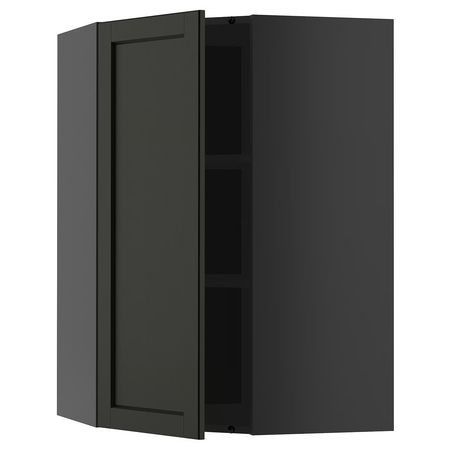 METOD Угловой навесной шкаф с полками - черно-серый/Lerhyttan черная морилка 68x100 см