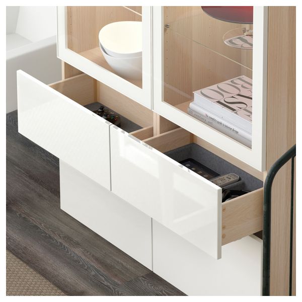 Комбинация для хранения со стеклянными дверцами БЕСТО, под беленый дуб под беленый дуб, Сельсвикен глянцевый/белый прозрачное - схема-чертеж с размерами