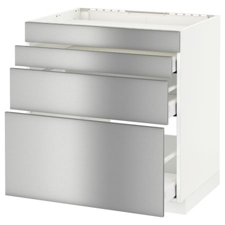 Напольный шкаф для духовки, 4фасада, 3 ящика МЕТОД / МАКСИМЕРА, белый, Гревста нержавеющ сталь