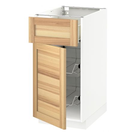 Напольный шкаф с проволочной корзиной, ящиком, дверью МЕТОД / ФОРВАРА, белый, Торхэмн ясень