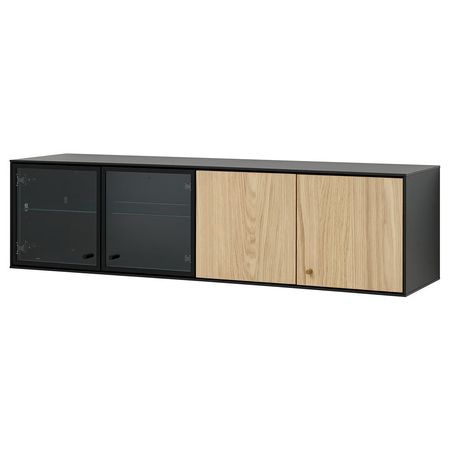 BOASTAD Полка навесная - чёрный/дубовый шпон 121x32x32 см