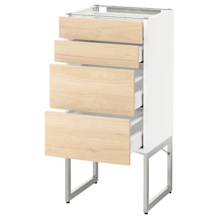 Напольный шкаф 4 фронтальных панели, 2 низких, 2 средних ящика МЕТОД / МАКСИМЕРА, белый, Аскерсунд под светлый ясень ясень