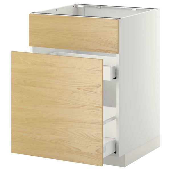 Напольный шкаф под мойку, сорт муcора, 1 дверца, 2 ящика МЕТОД / МАКСИМЕРА, белый, Тингсрид береза (60x60 см) - схема-чертеж с размерами